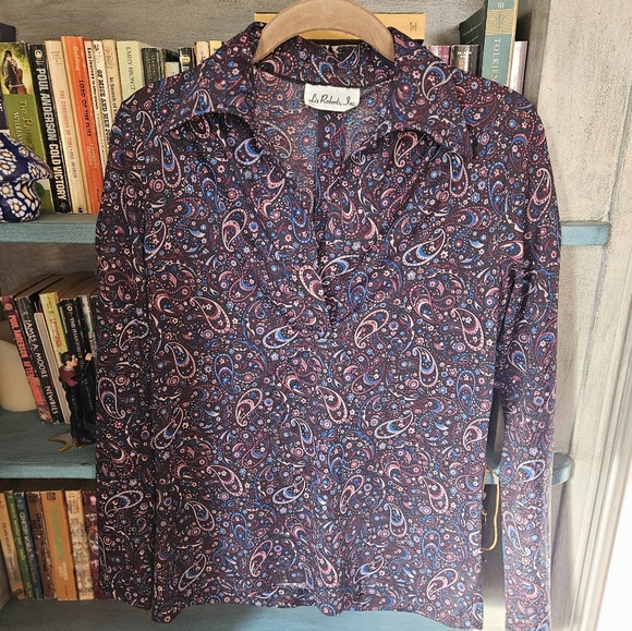 Vintage 1970s Liz Roberts Collared Paisley Blouse Top - Picture 4 of 7